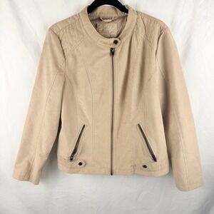 Sebby Collection Tan Faux Suede Zip Up Jacket Large Moto‎ Lightweight Casual
